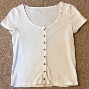 American Eagle Outfitters White Short Sleeve Button-Up Tee